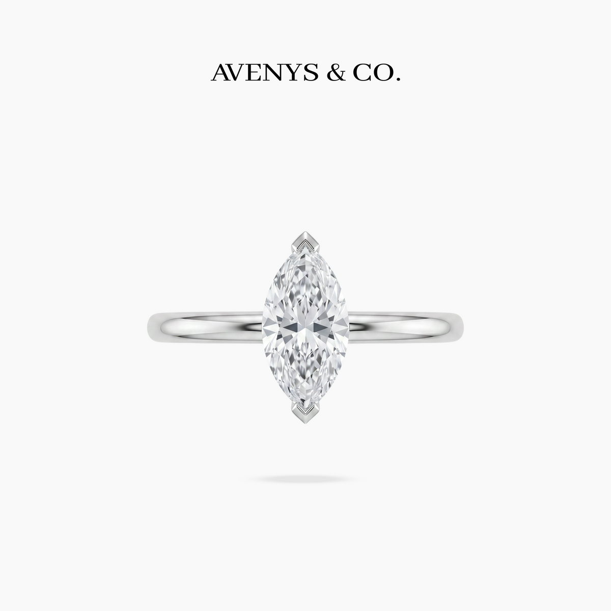Marquise Delicate Ring with White Marquise Stone – on White Gold