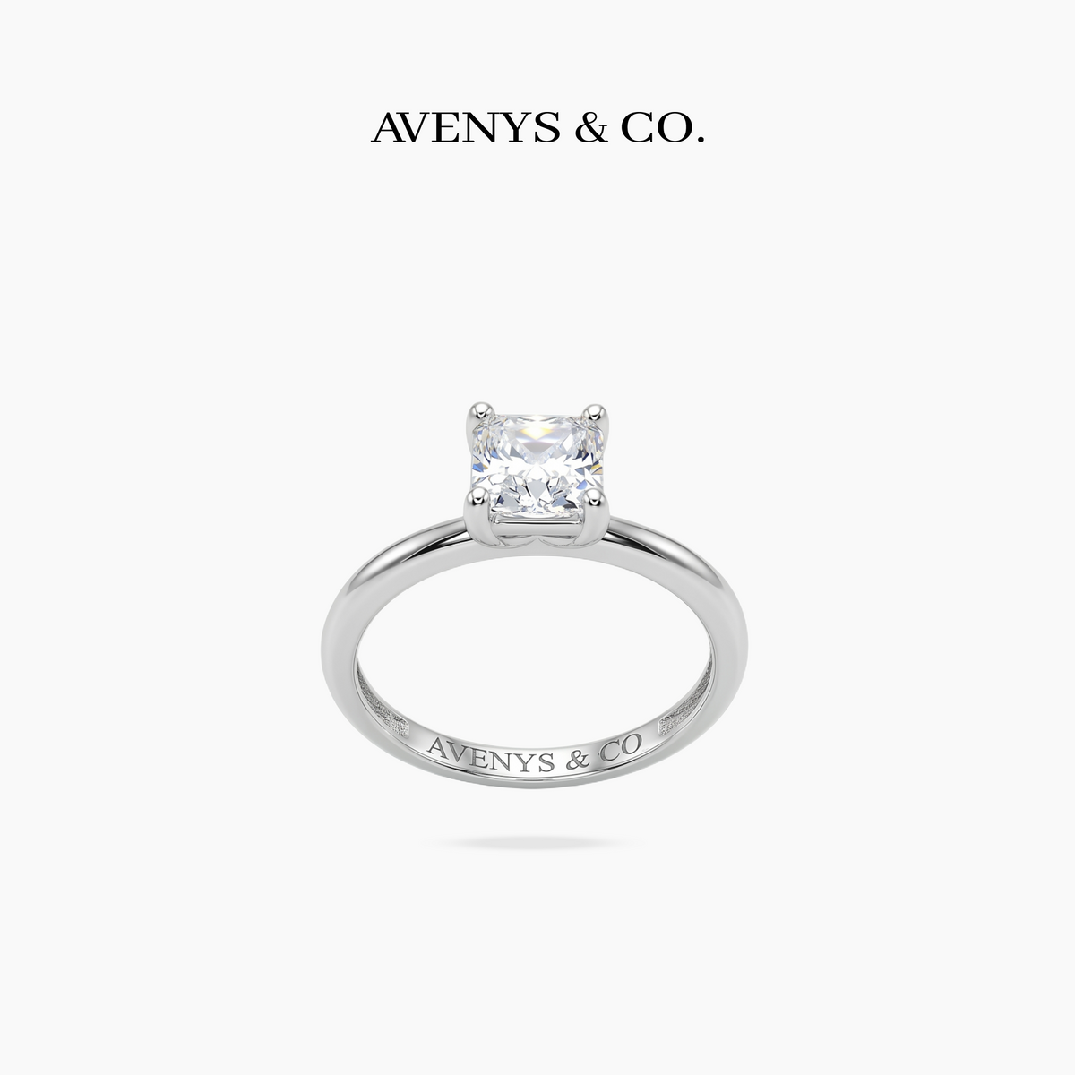 Asscher Delicate Ring with White Asscher Stone – on White Gold