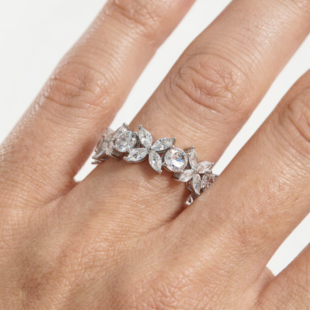 Star Eternity Ring  with White Marquise Stone – on White Gold