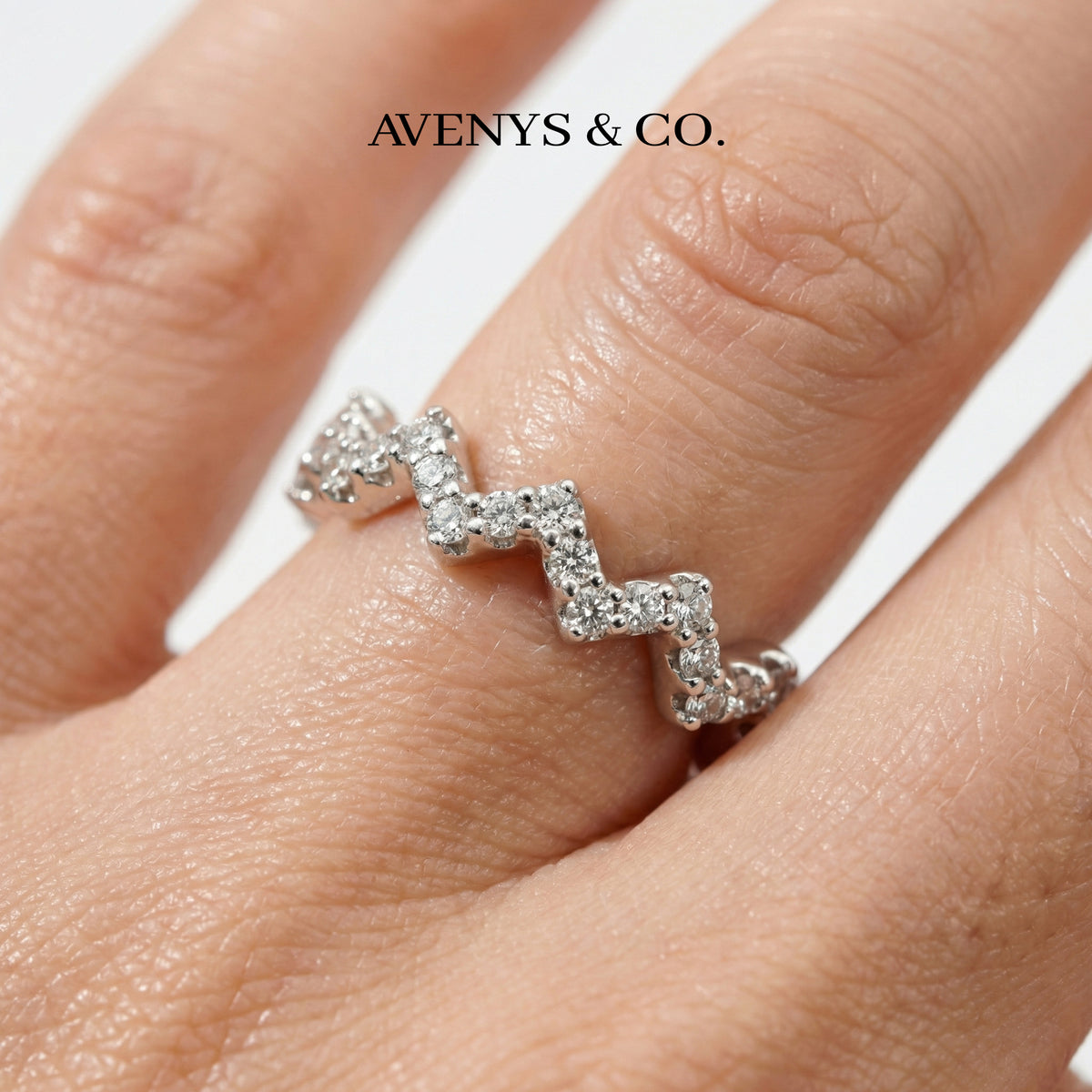 Summit Pave Ring with White Round Stone – on White Gold