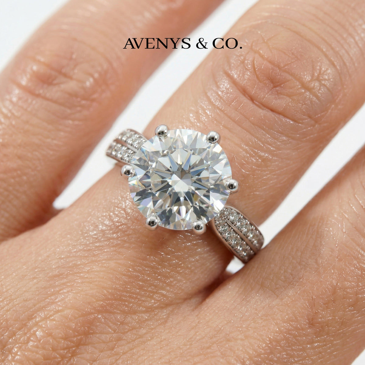 Twist Pave Solitaire Ring with White Round Stone – on White Gold