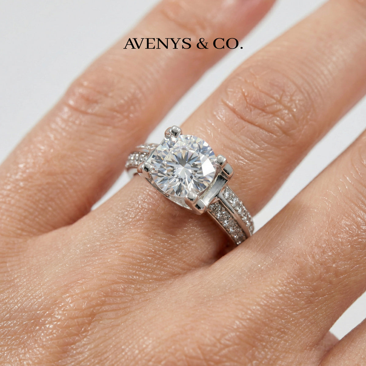 Suspension Pave Ring with White Round Stone – on White Gold