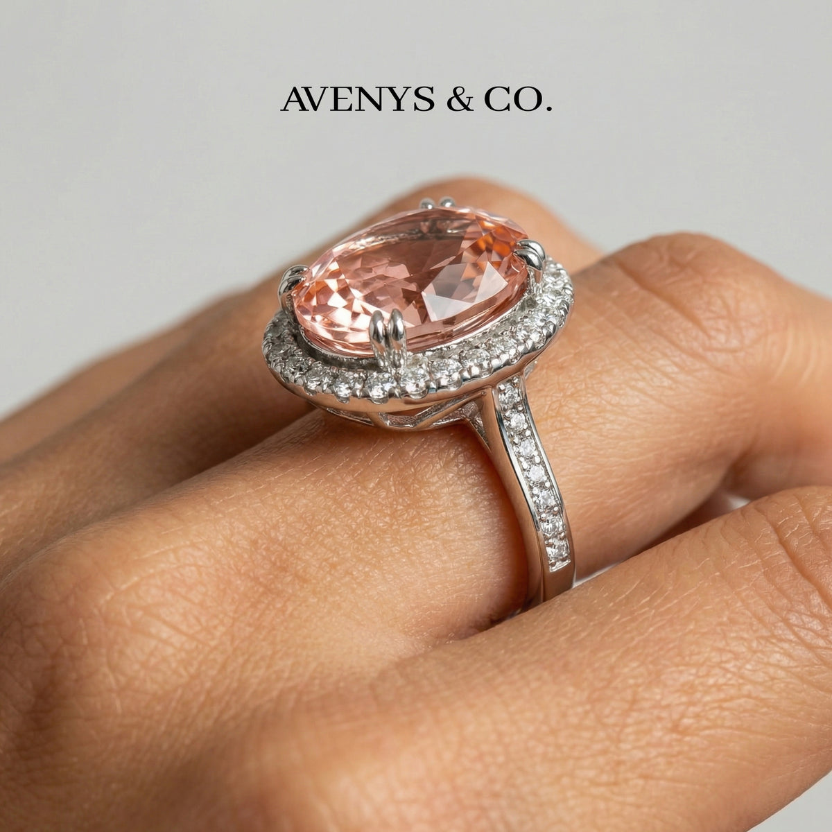 Regent Ring with Pink Cushion Stone – on White Gold