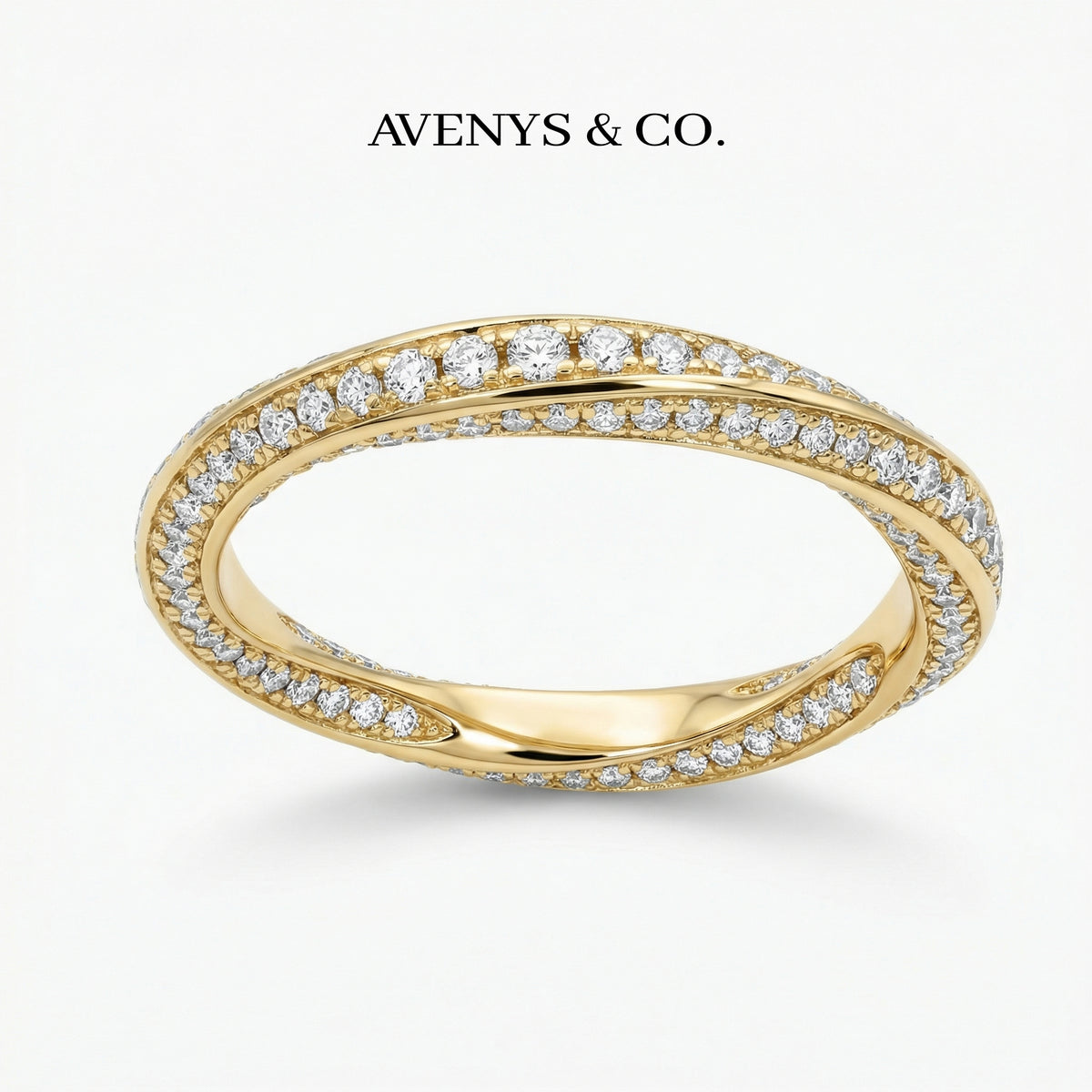 Spiral Ring with White Round Stone – on Yellow Gold