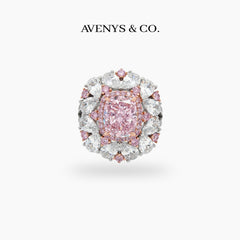 Royal Flower Halo Ring with Pink Cushion Stone – on White Gold