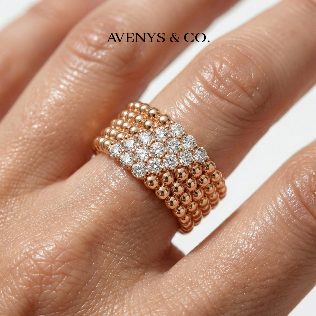 Pearls Classic Ring with White Round Stone – on Yellow Gold