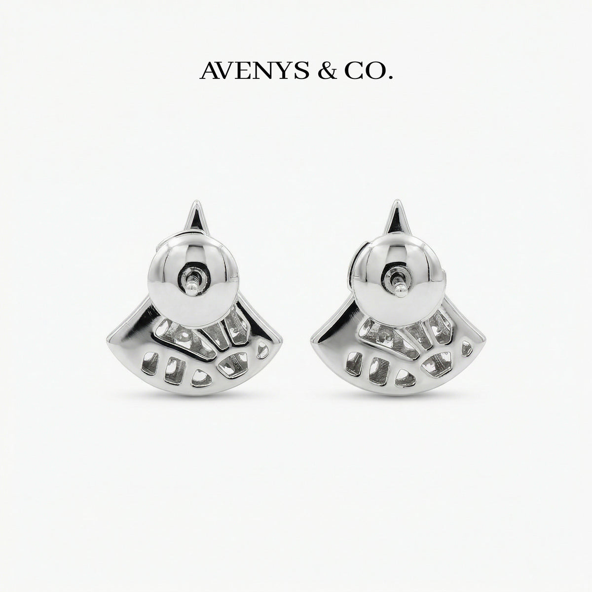 Fan Pave Earrings with White Round Stone – on White Gold