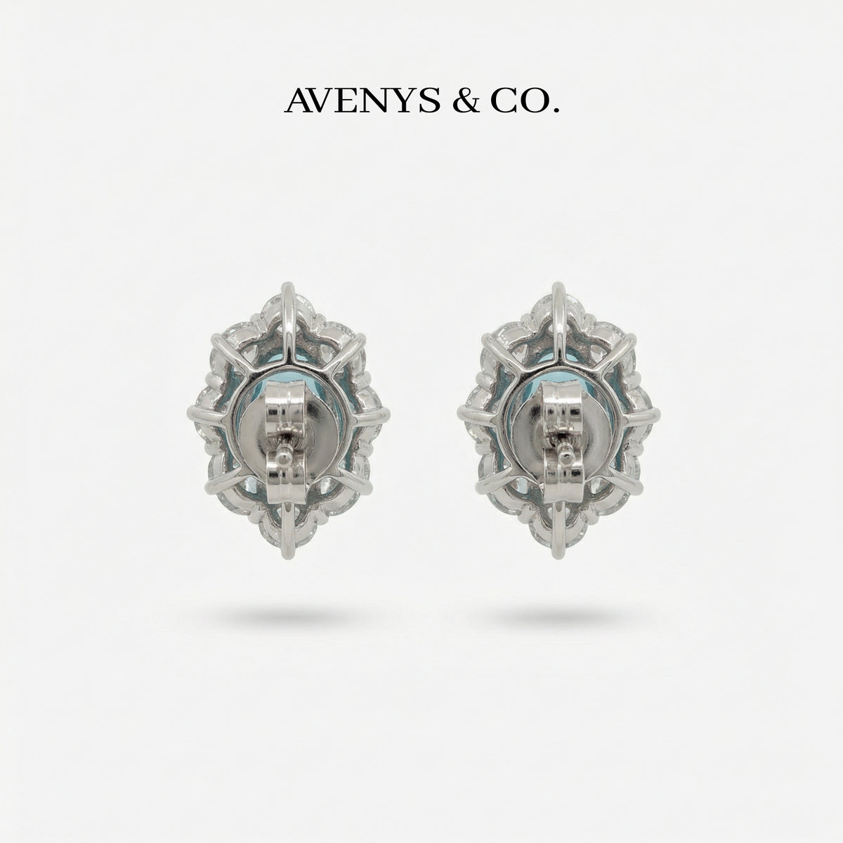 Bloom Halo Earrings with Paraiba Oval Stone – on White Gold