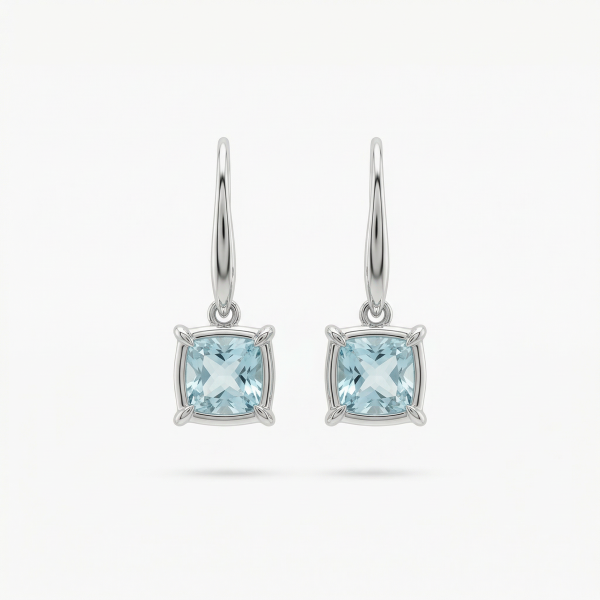 Princess Drop Earring with Aquamarine Princess Stone – on White Gold