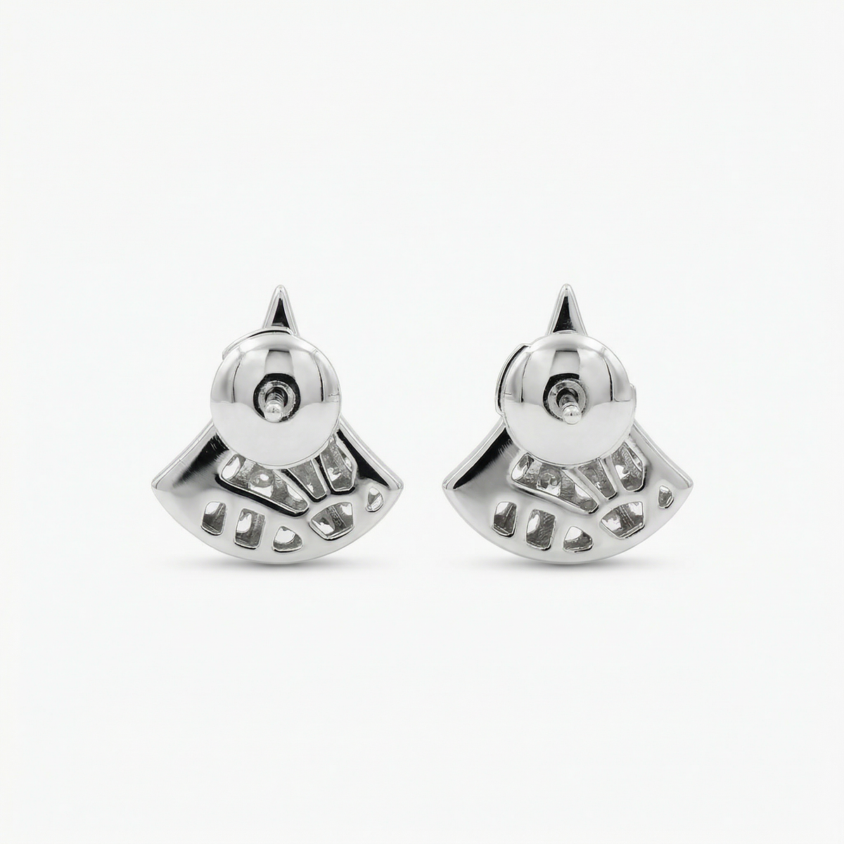 Fan Pave Earrings with White Round Stone – on White Gold