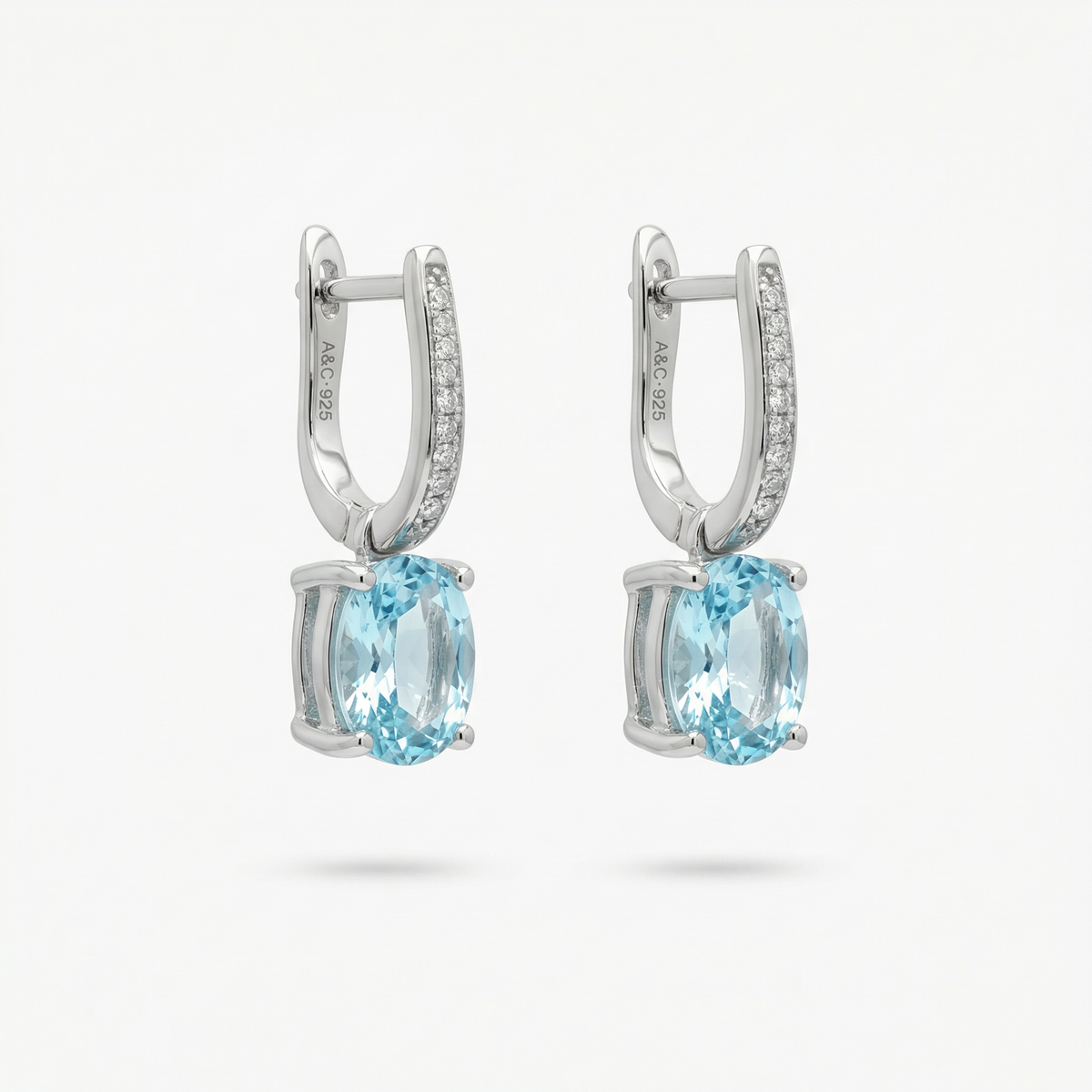 Princess Drop Earring with Aquamarine Princess Stone – on White Gold