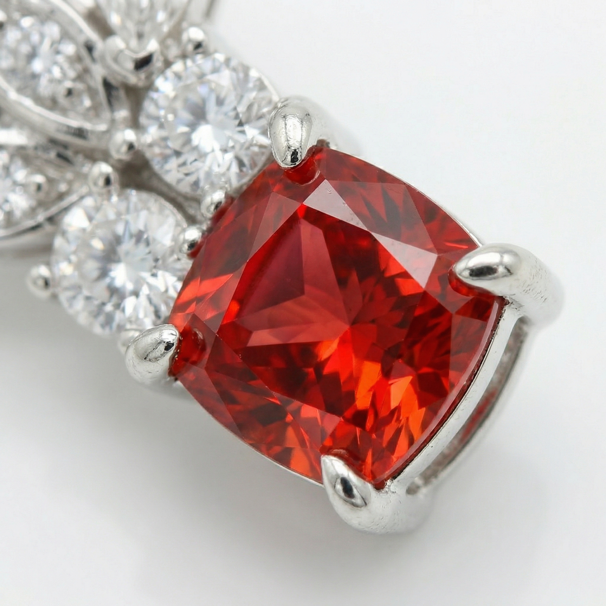 Red Wings Earrings with Red Cushion Stone – on White Gold