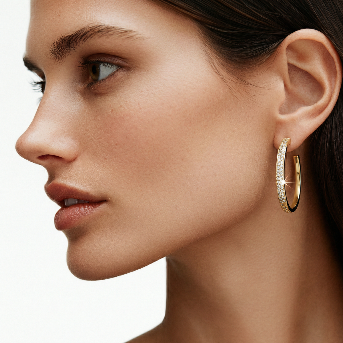Constellation Earrings with White Round Stone – on Yellow Gold