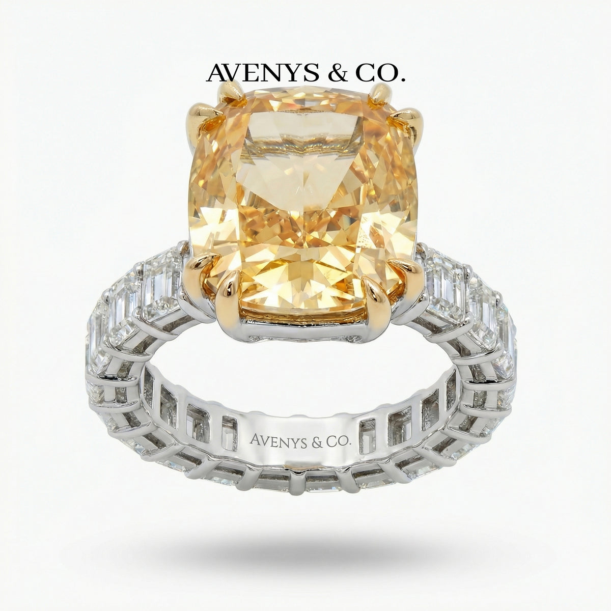 Crown Eternity Ring with Yellow Cushion Stone – on White Gold