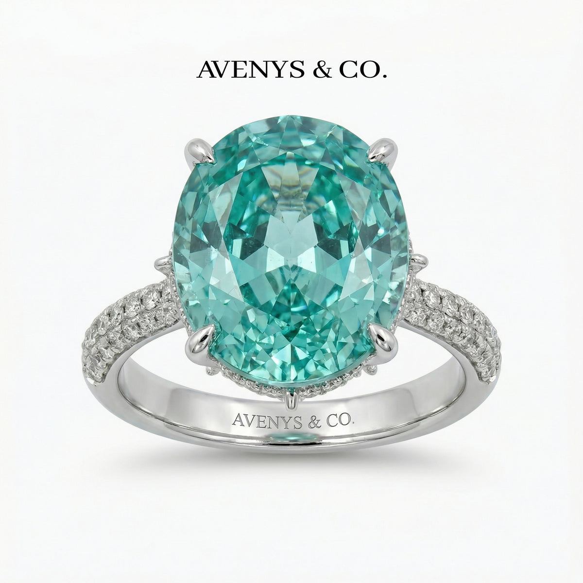 Lagoon Pave Ring with Paraiba Oval Stone – on White Gold