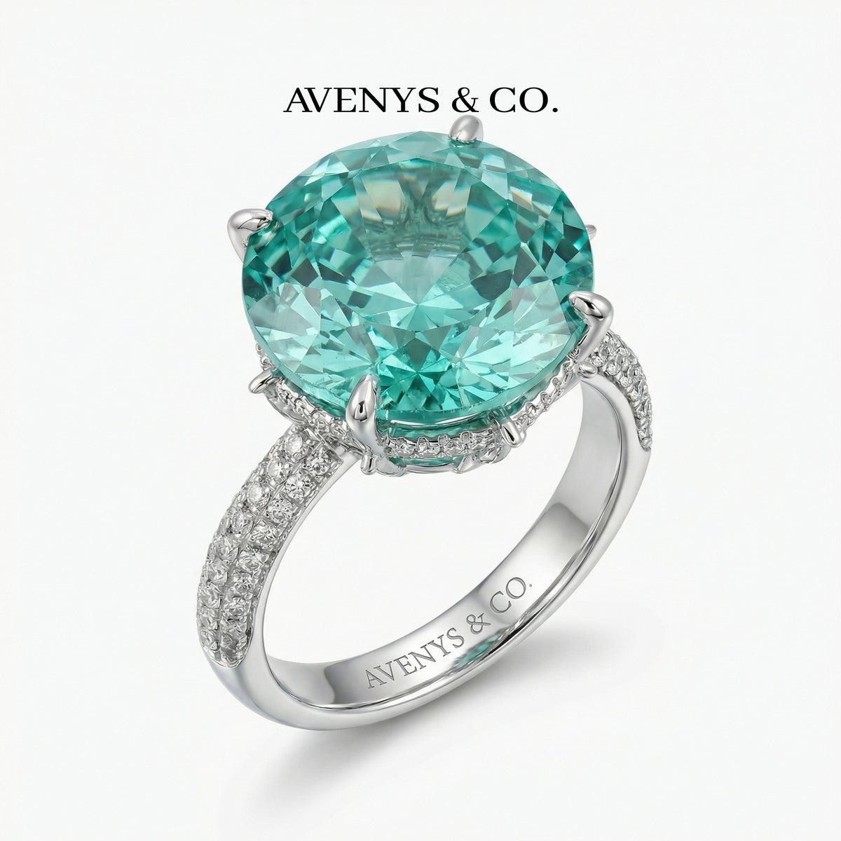 Lagoon Pave Ring with Paraiba Oval Stone – on White Gold