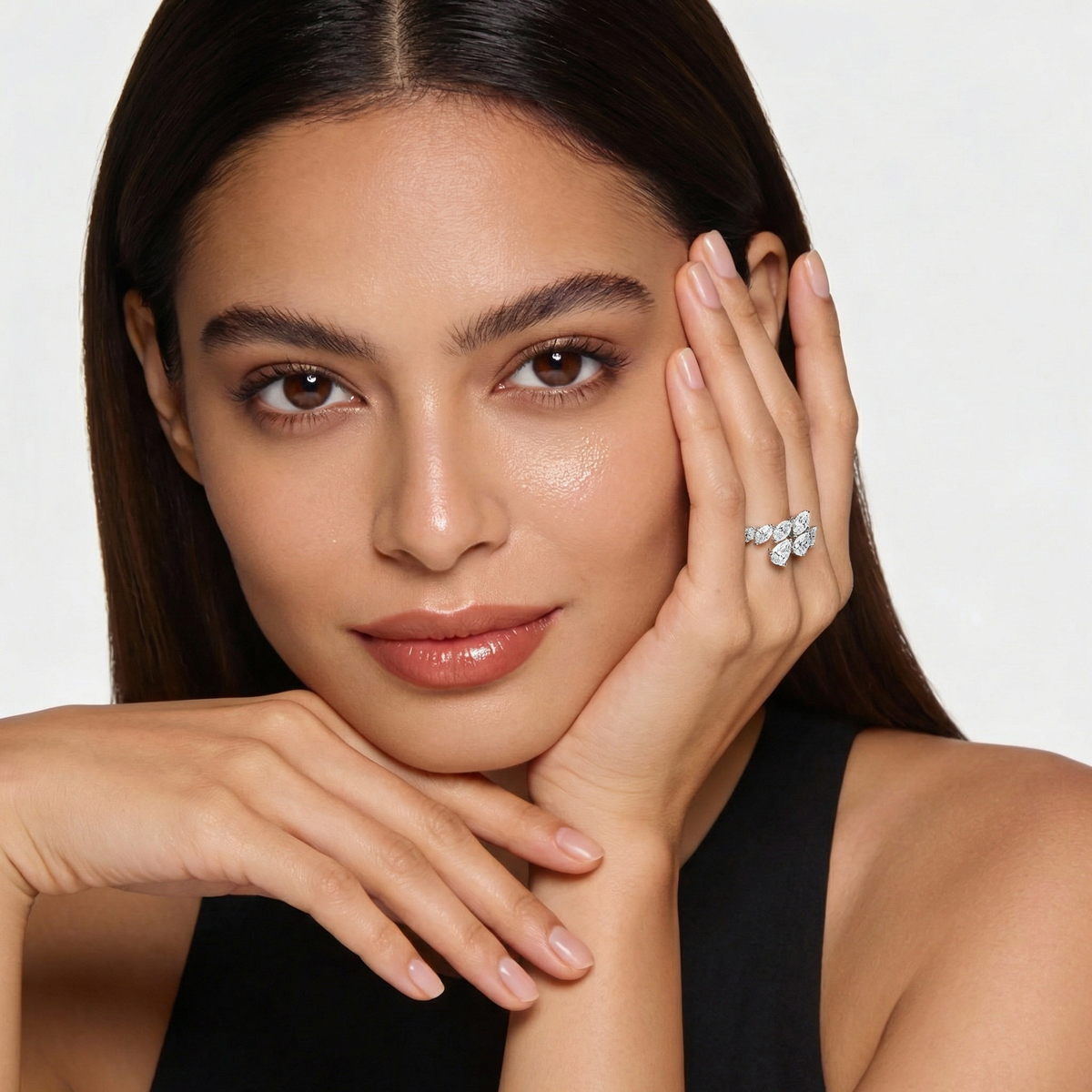 Wrap Wings Ring with White Pear Avenys Brilliance Stone™ – on White Gold