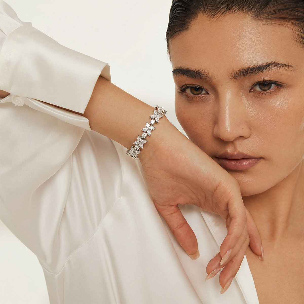 White Gold Marquise Pear Tennis Bracelet
