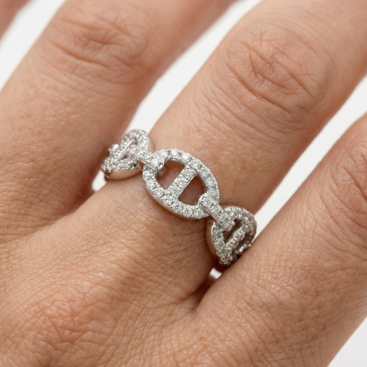 Bounded Pave Ring with White Round Stone – on White Gold