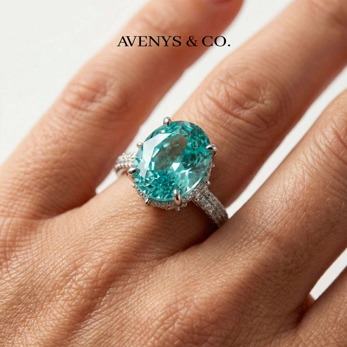 Lagoon Pave Ring with Paraiba Oval Stone – on White Gold