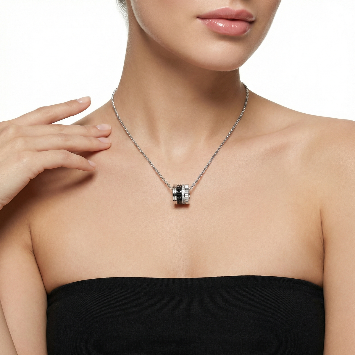 Quatre Necklace with White Round Stone – on White Gold