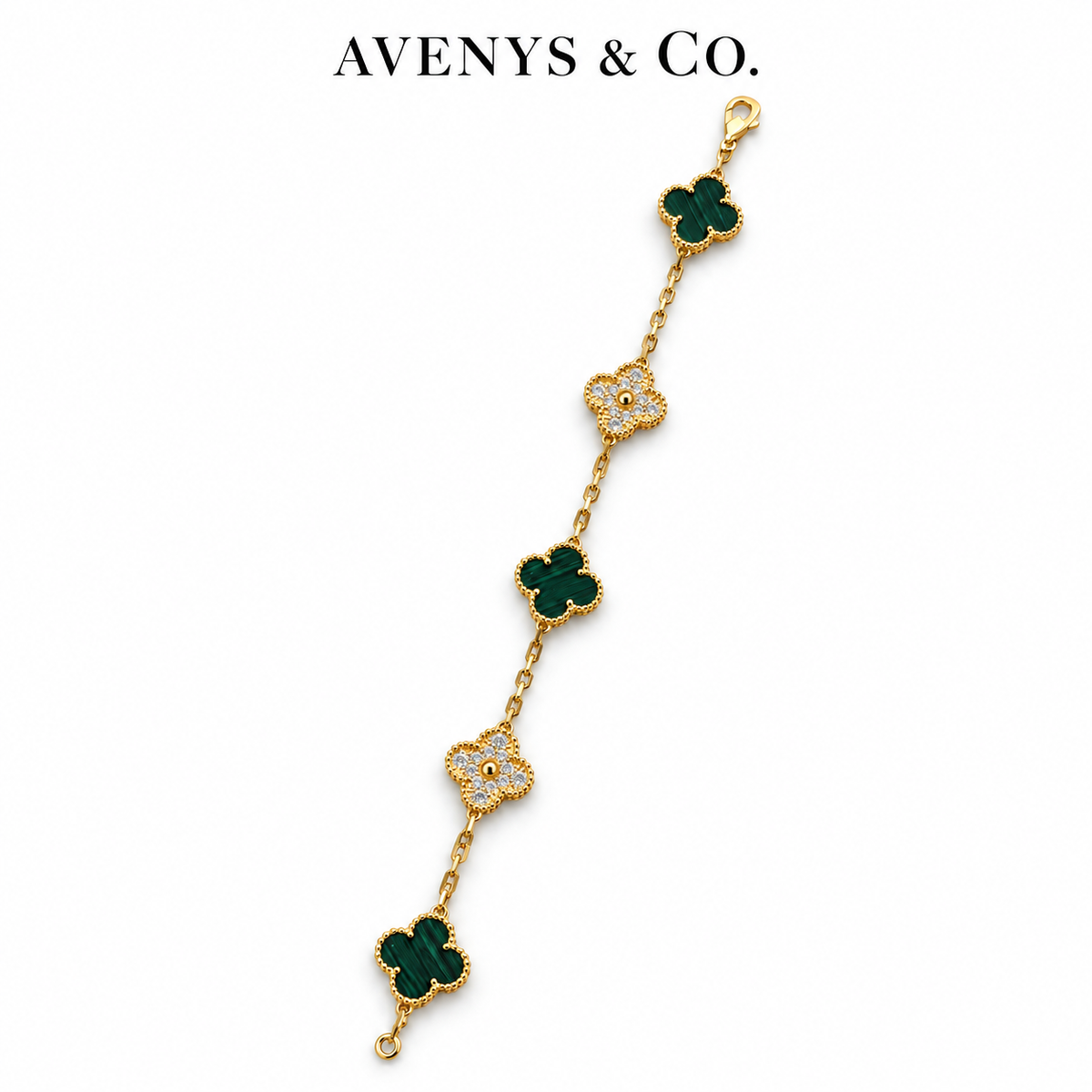 Full green malachite and Diamond Burst bracelet with clasp and end ring