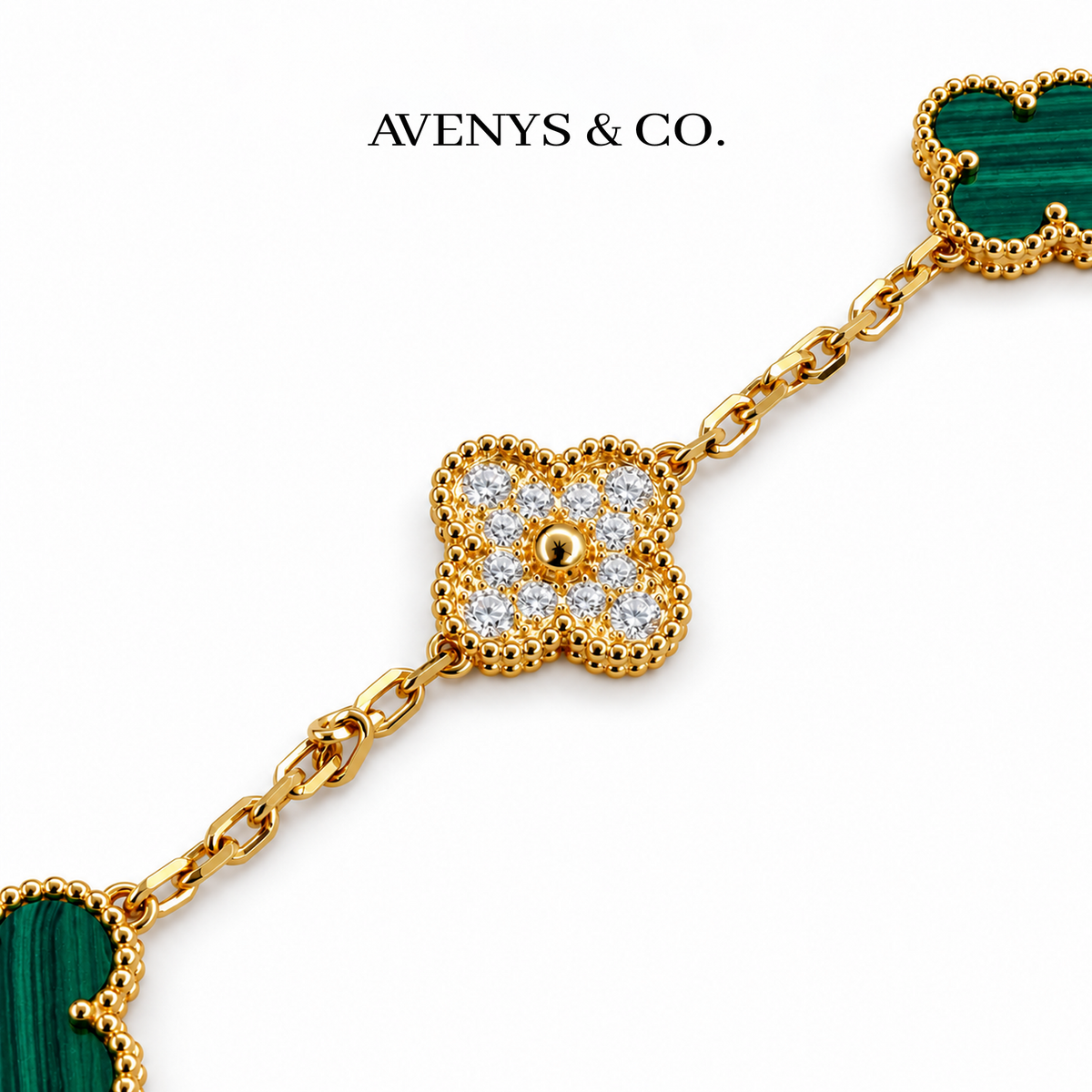 Diamond Burst motif with flat faceted yellow gold chain links