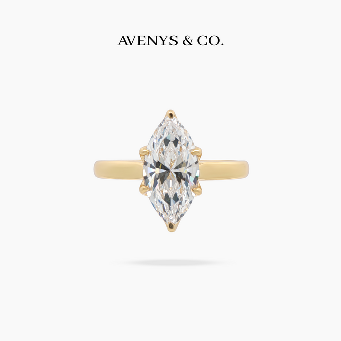 AV Floral™ Marquise Solitaire Ring with White Marquise Stone – on Yellow Gold ... photo 1