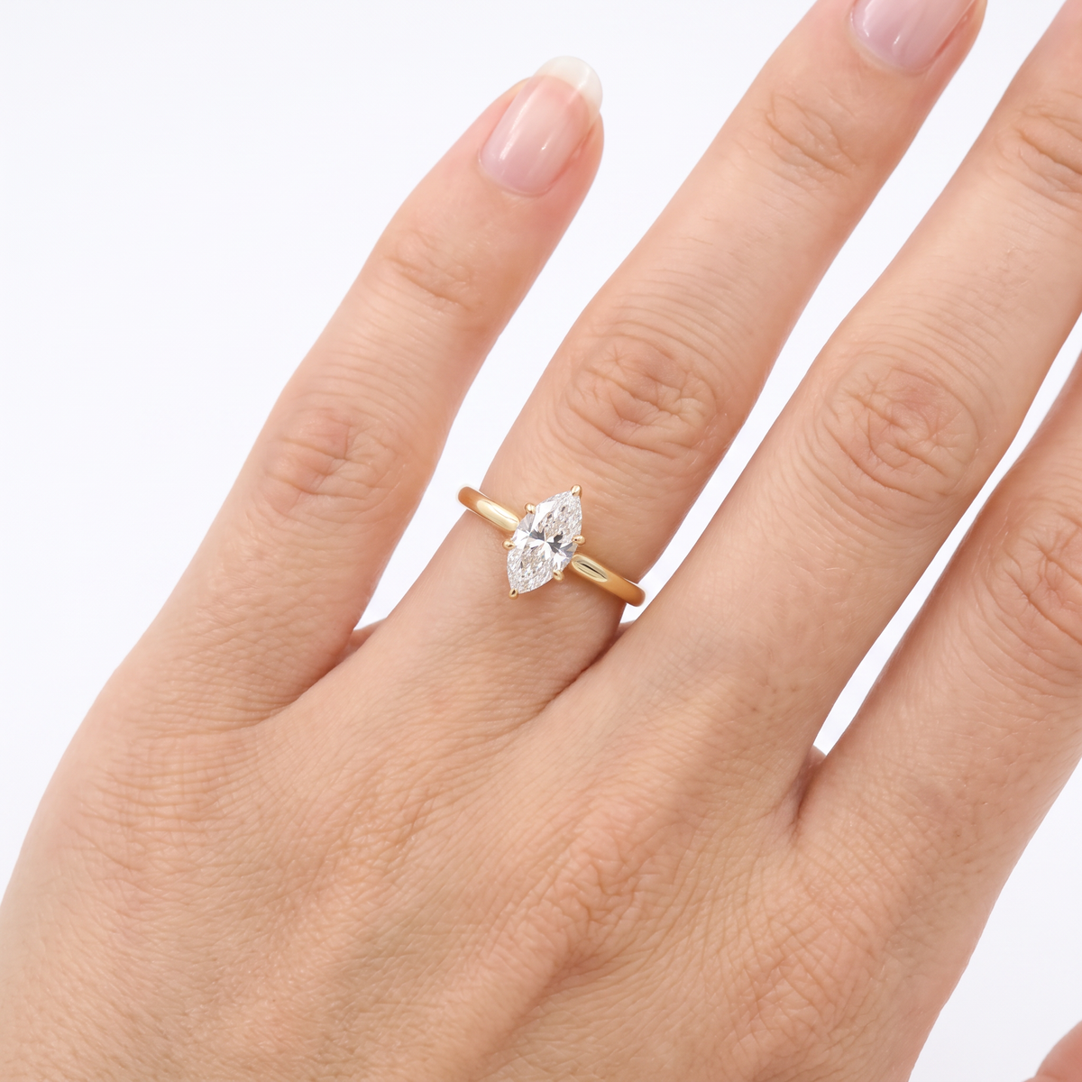 AV Floral™ Marquise Solitaire Ring with White Marquise Stone – on Yellow Gold ... photo 5