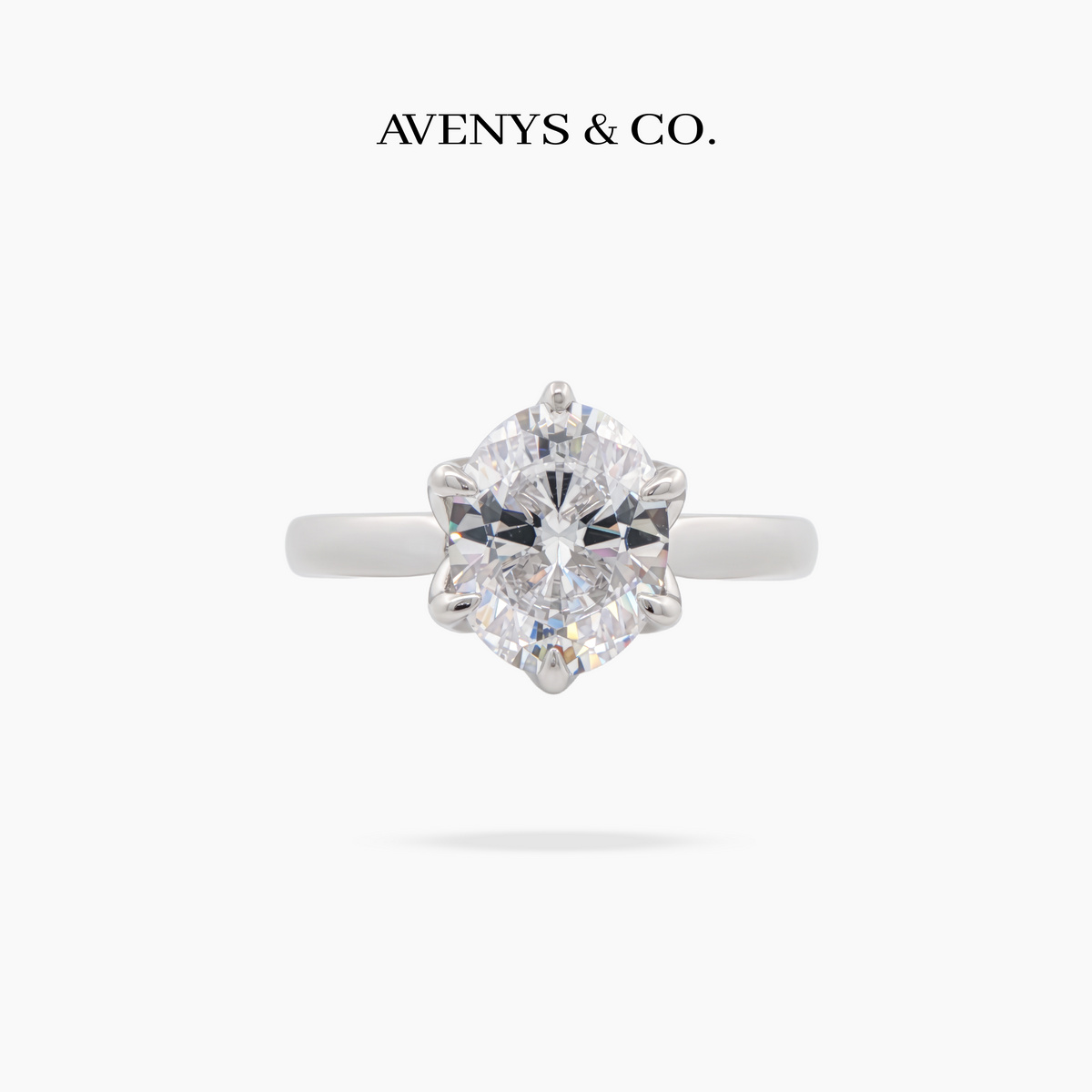 AV Floral™ Oval Solitaire Ring with White Oval Stone – on White Gold ... photo 1