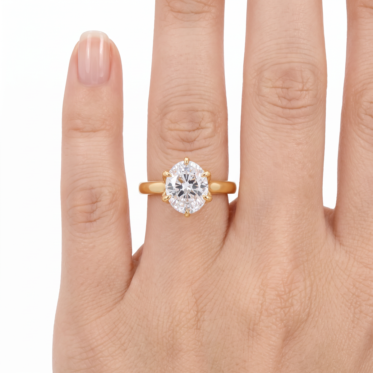 AV Floral™ Oval Solitaire Ring with White Oval Stone – on Yellow Gold ... photo 5