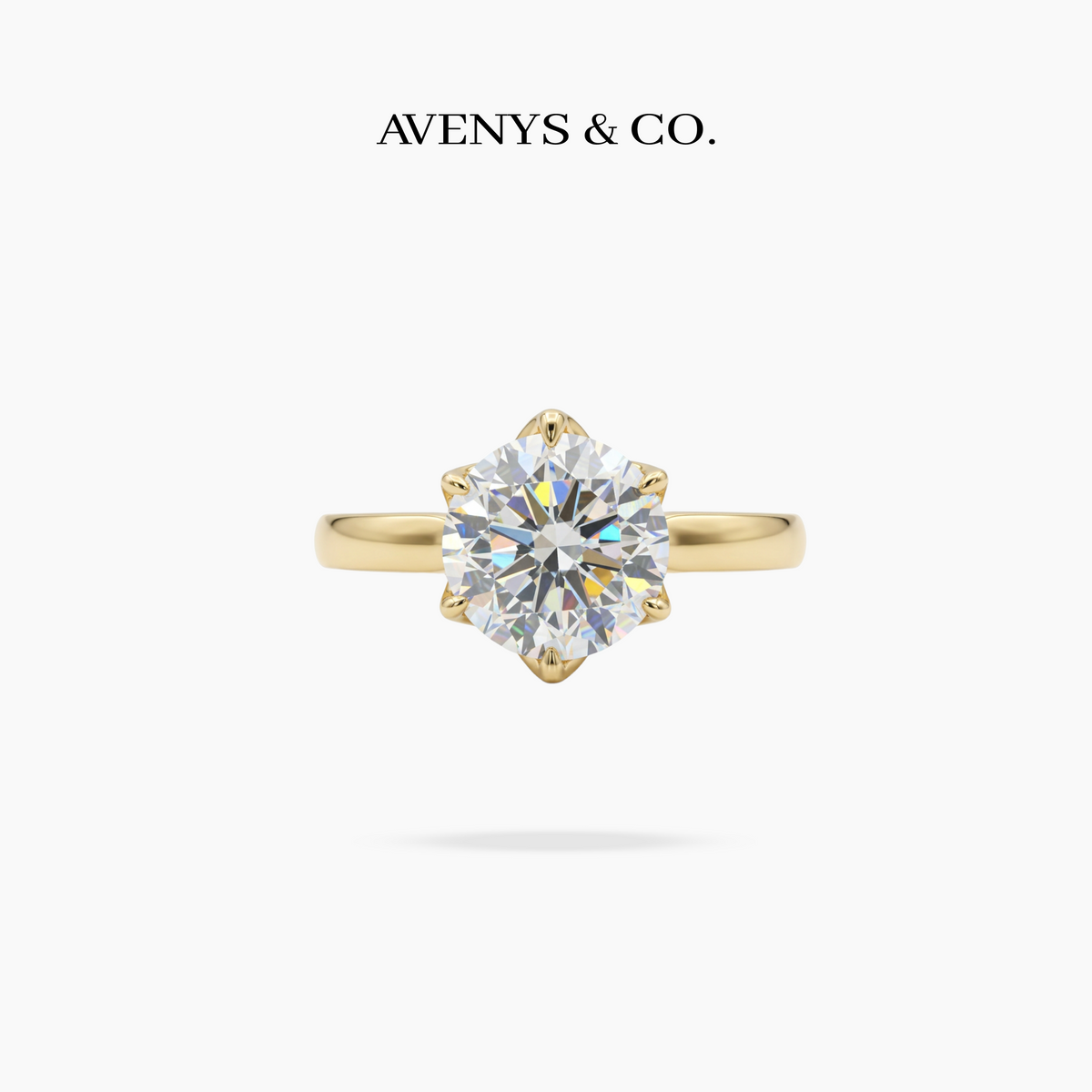 AV Floral™ Round Solitaire Ring with White Round Stone – on Yellow Gold ... photo 1