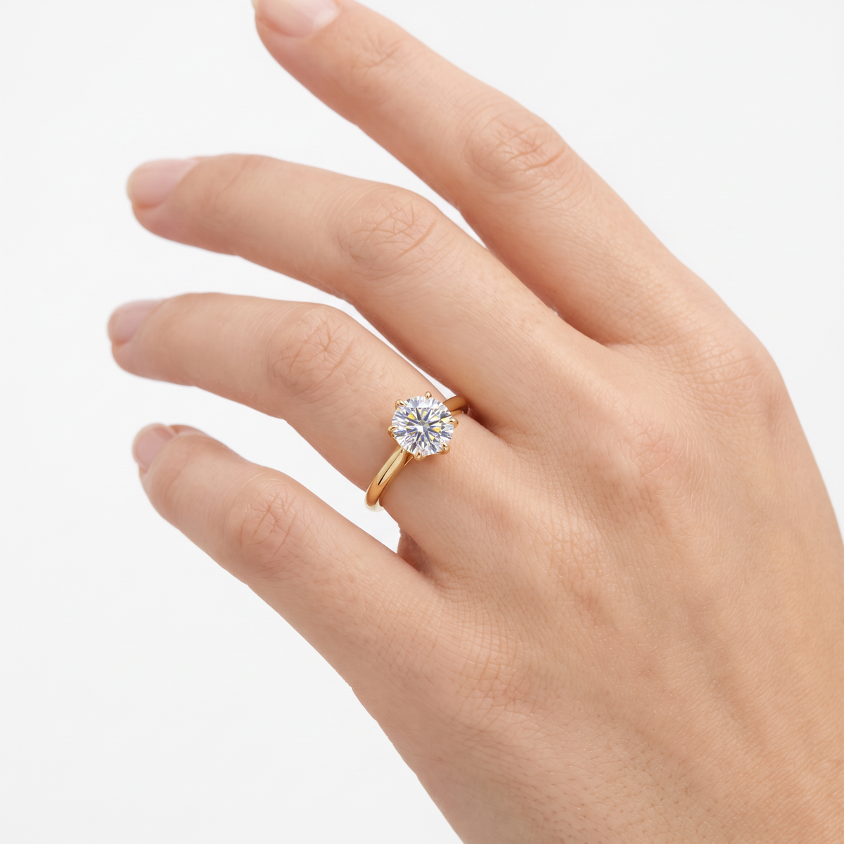 AV Floral™ Round Solitaire Ring with White Round Stone – on Yellow Gold ... photo 5