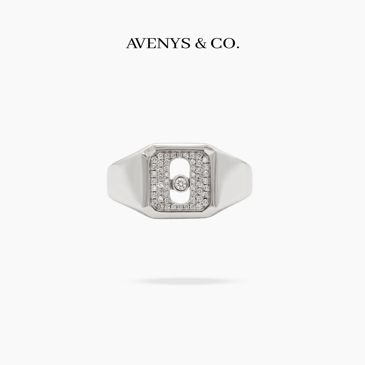 AV Glide™ Pave Signet Ring – on White Gold, view 1