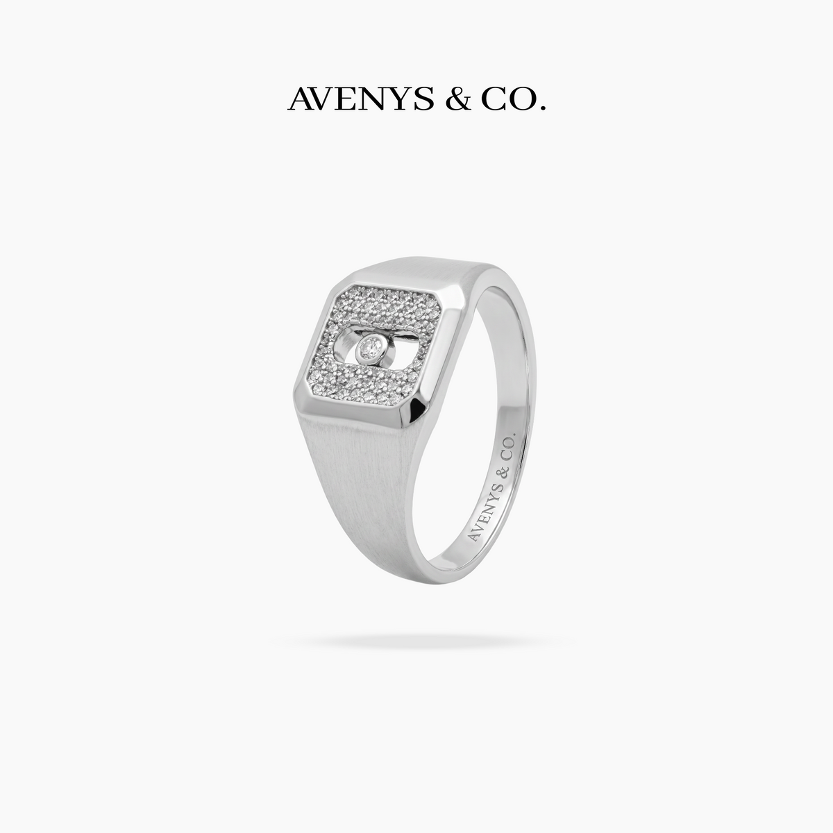AV Glide™ Pave Signet Ring – on White Gold, view 2