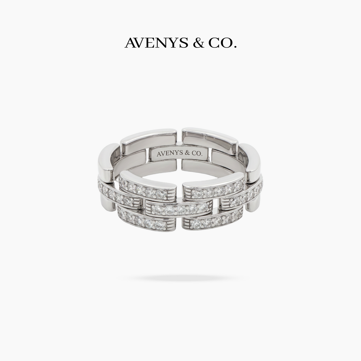 Connected Pave Ring - on White Gold — WEB view 3