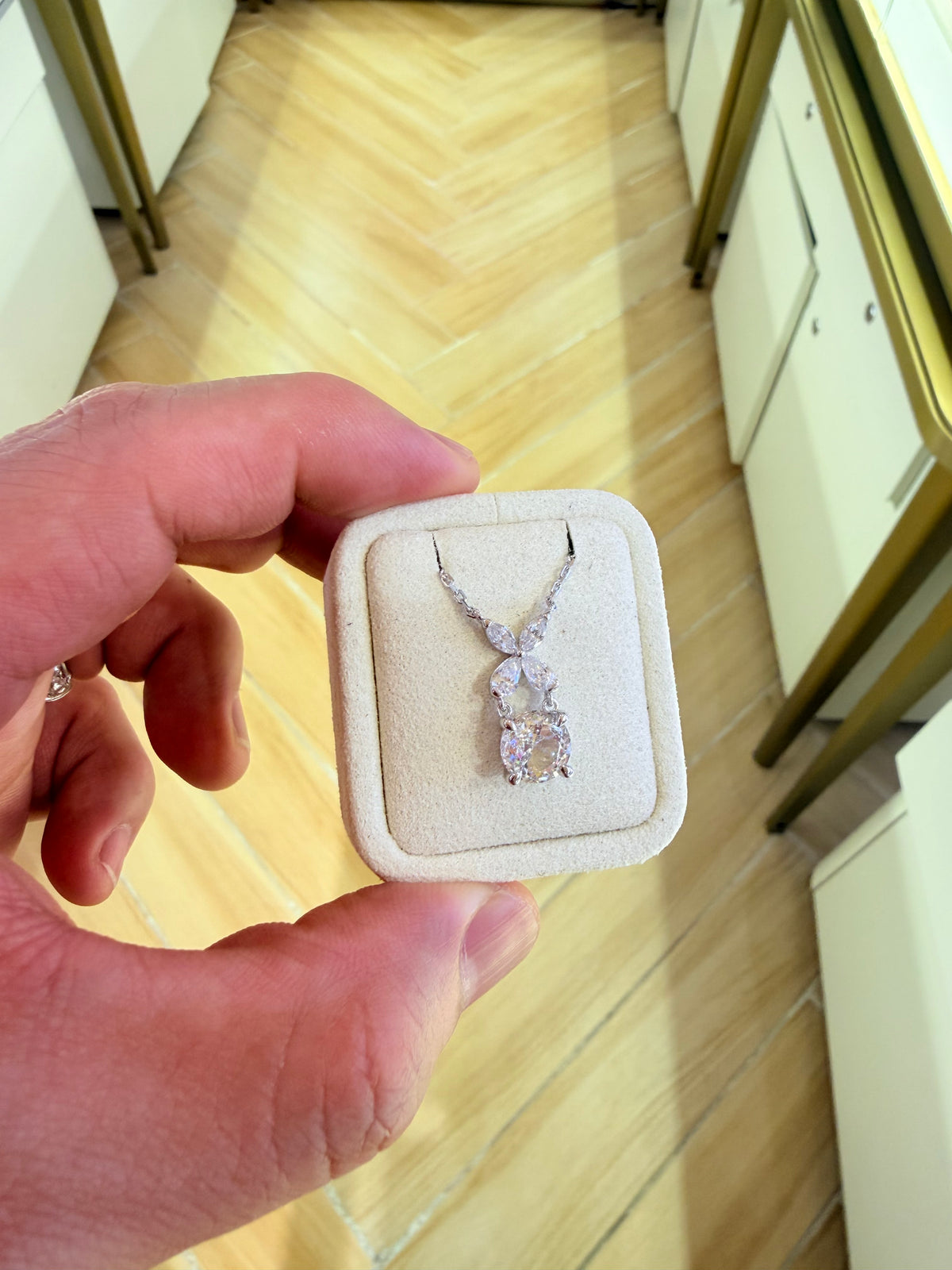 Original reference photo — Blossom Drop Necklace on White Gold