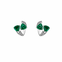 Original supplier reference — Crossover Hoop Earrings with green trillion stones, white pavé and dark bands, on White Gold.