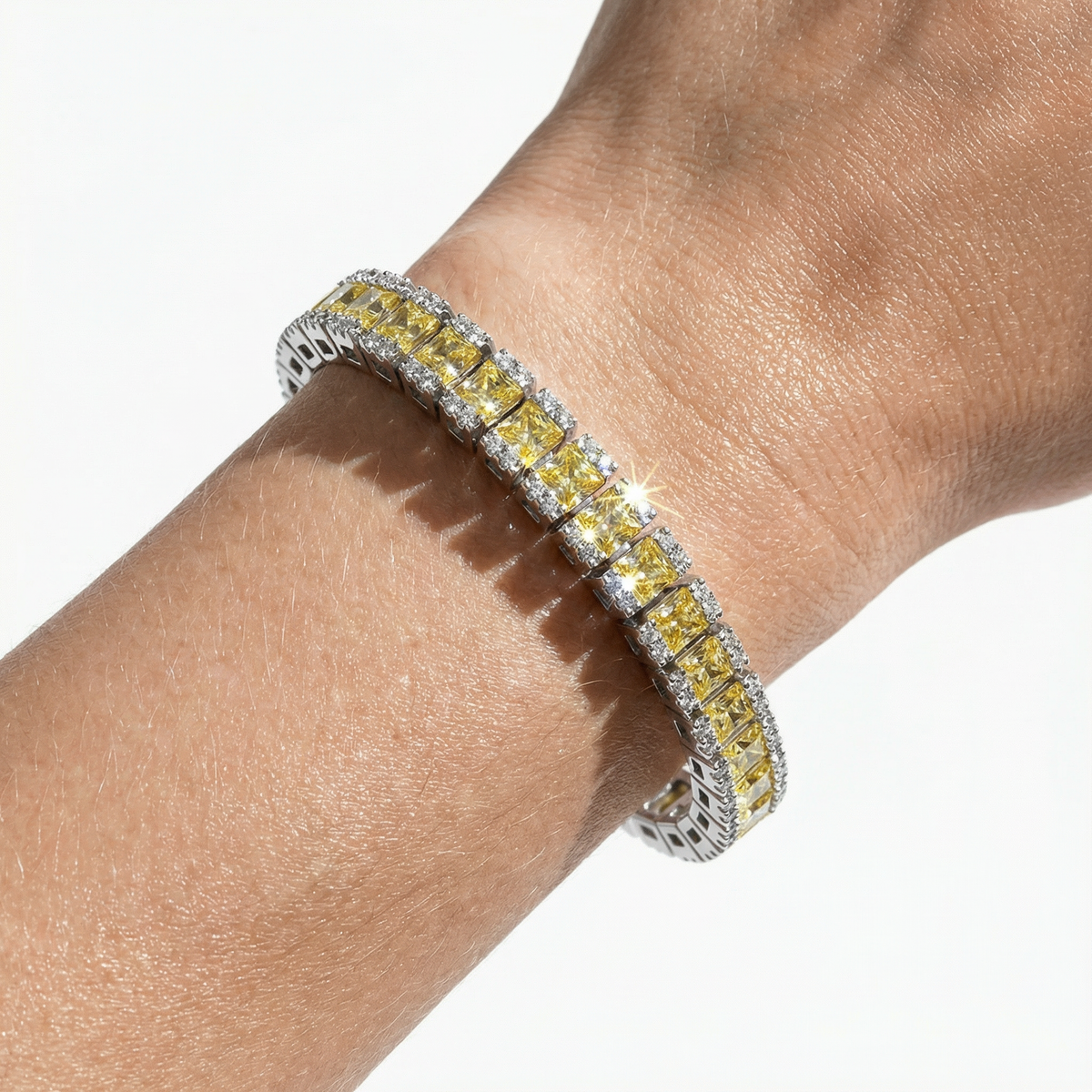 Sunshine Tennis Bracelet with Yellow Round Stone – on White Gold