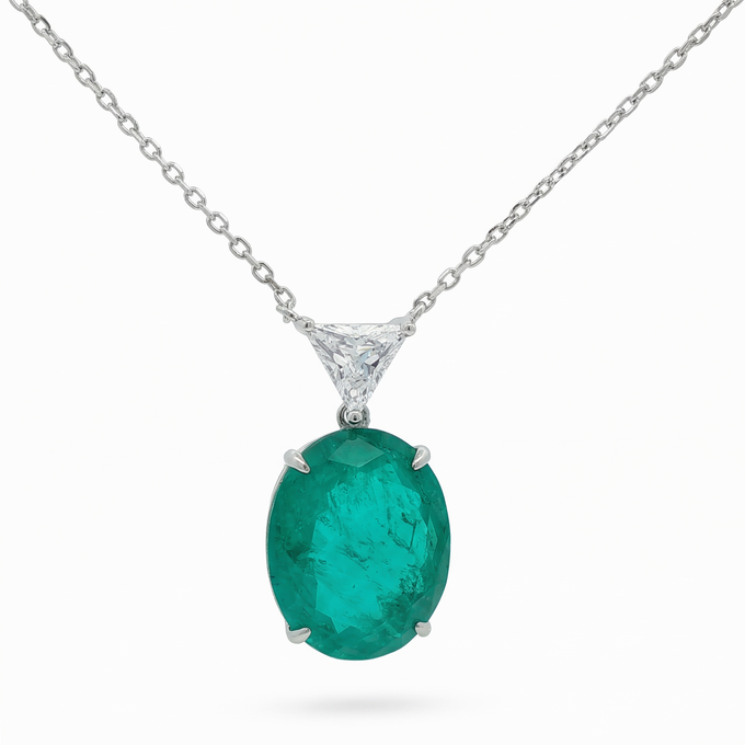 Oval Triangle Necklace  with Paraiba Oval Stone – on White Gold
