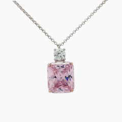 Radiant Pendant Necklace with Pink Radiant Stone – on White Gold