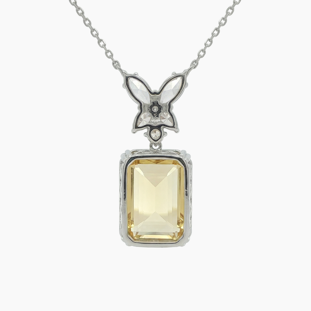 Emerald Necklace  with Yellow Emerald Stone – on White Gold