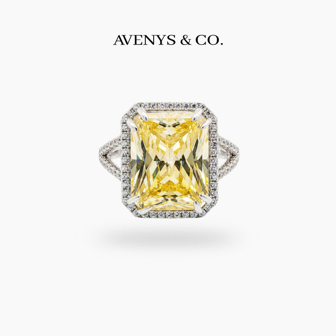 Sunset Radiant Ring with Yellow Radiant Stone – on White Gold