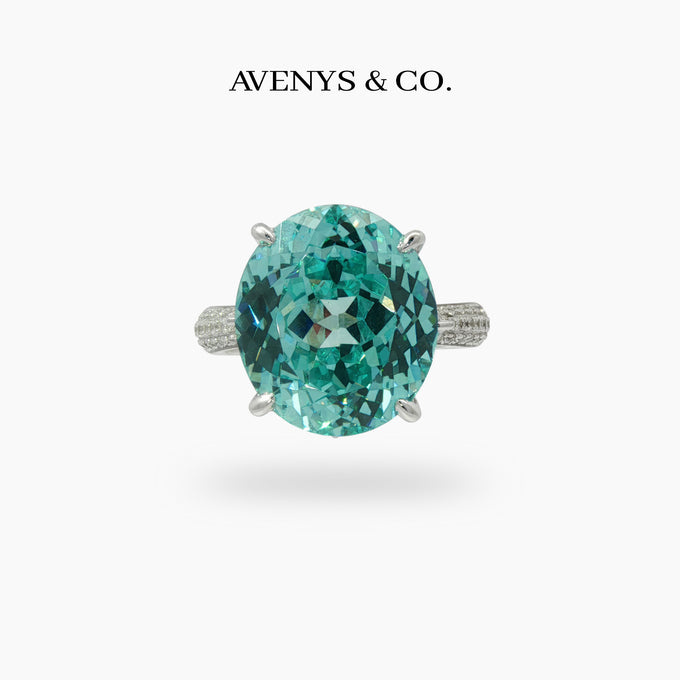 Lagoon Pave Ring with Paraiba Oval Stone – on White Gold
