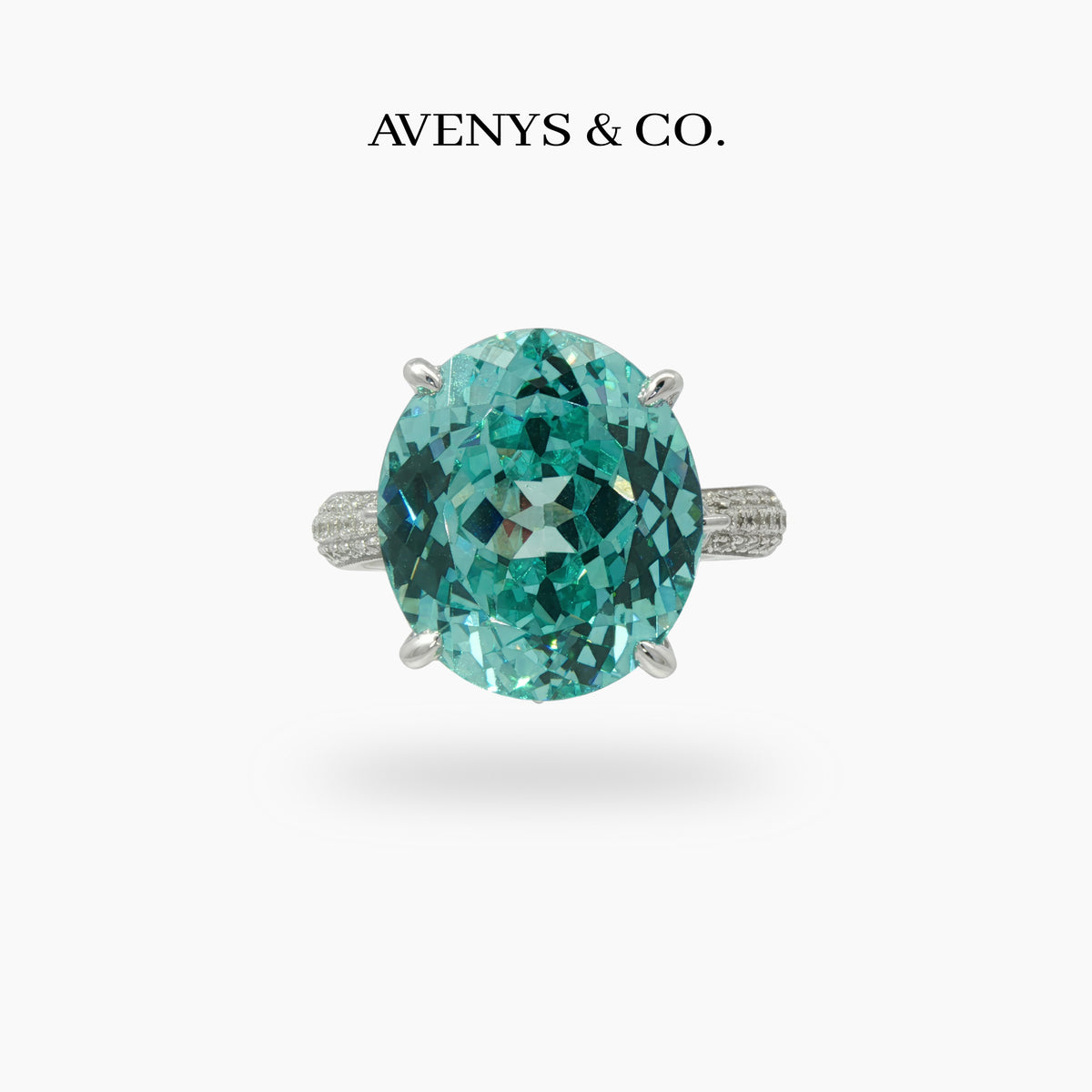 Lagoon Pave Ring with Paraiba Oval Stone – on White Gold