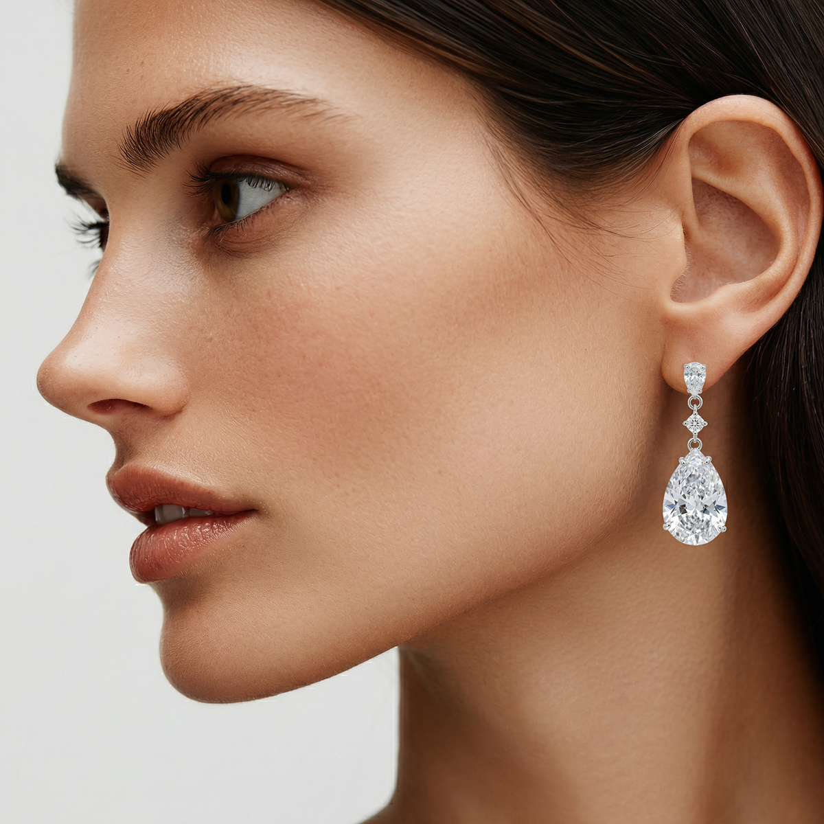 Pear Drop Earrings with White Pear Stone – on White Gold