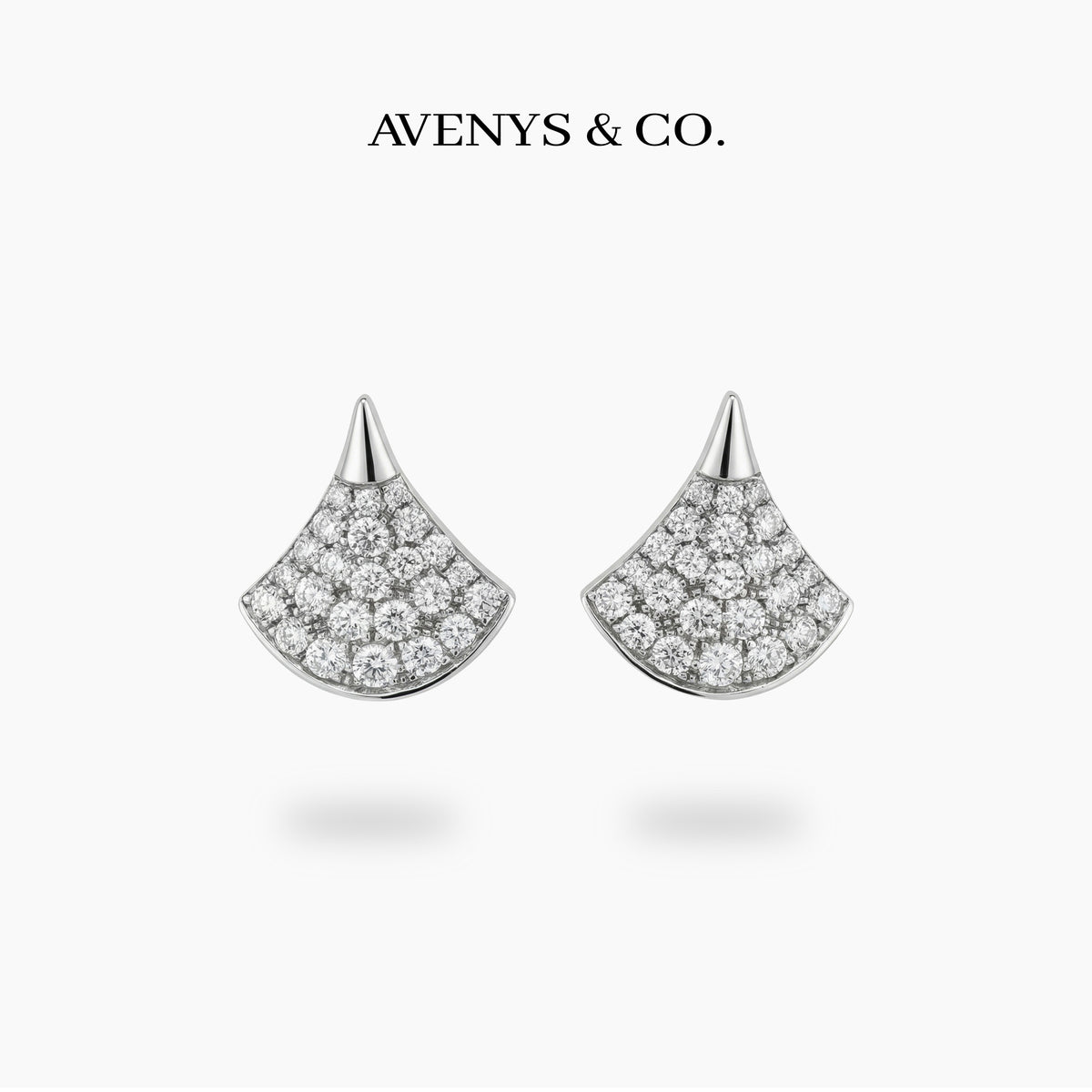 Fan Pave Earrings with White Round Stone – on White Gold