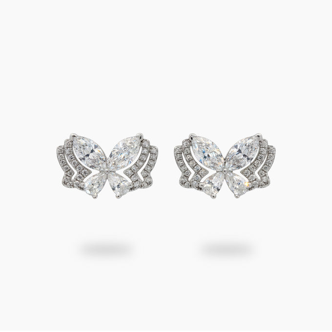 Butterfly Wide Earings with White Marquise Stone – on White Gold