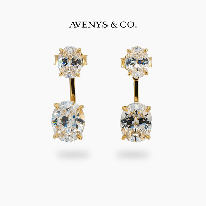 Air Drop Earrings with White Oval Stone – on Yellow Gold