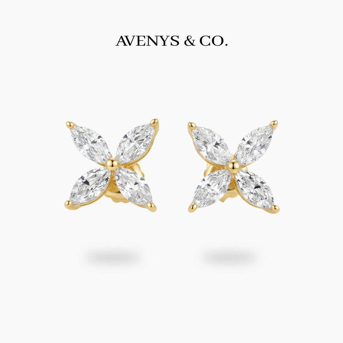 Star Earrings with White Marquise Stone – on Yellow Gold